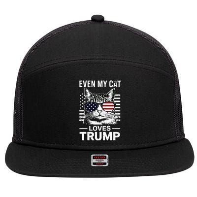 Cat Sunglasses Usa Flag Even My Cat Loves Trump 7 Panel Mesh Trucker Snapback Hat