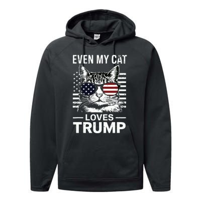 Cat Sunglasses Usa Flag Even My Cat Loves Trump Performance Fleece Hoodie