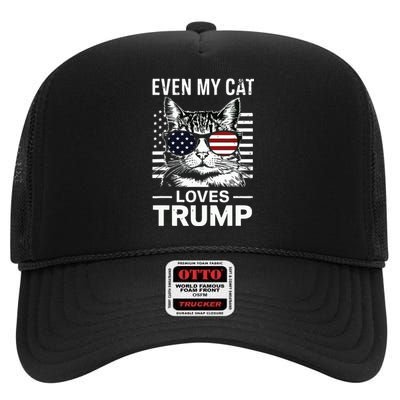 Cat Sunglasses Usa Flag Even My Cat Loves Trump High Crown Mesh Back Trucker Hat