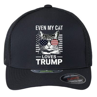 Cat Sunglasses Usa Flag Even My Cat Loves Trump Flexfit Unipanel Trucker Cap