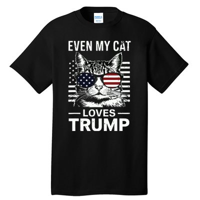 Cat Sunglasses Usa Flag Even My Cat Loves Trump Tall T-Shirt