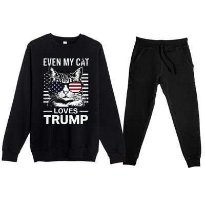 Cat Sunglasses Usa Flag Even My Cat Loves Trump Premium Crewneck Sweatsuit Set