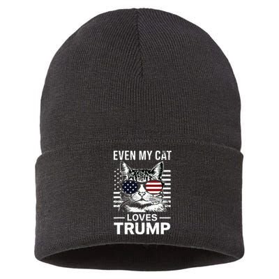 Cat Sunglasses Usa Flag Even My Cat Loves Trump Sustainable Knit Beanie