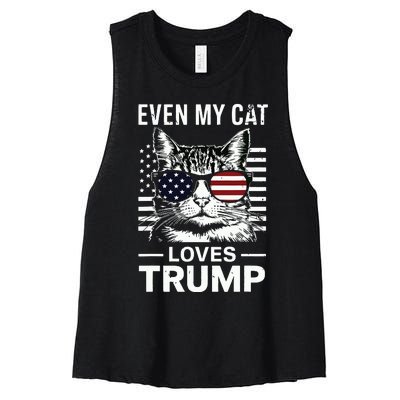 Cat Sunglasses Usa Flag Even My Cat Loves Trump Women's Racerback Cropped Tank