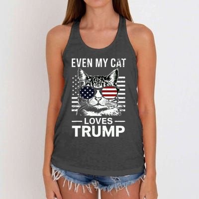 Cat Sunglasses Usa Flag Even My Cat Loves Trump Women's Knotted Racerback Tank