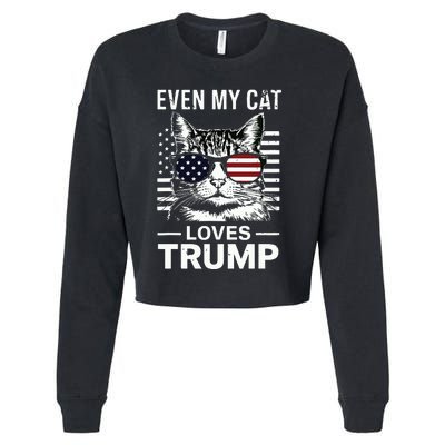 Cat Sunglasses Usa Flag Even My Cat Loves Trump Cropped Pullover Crew