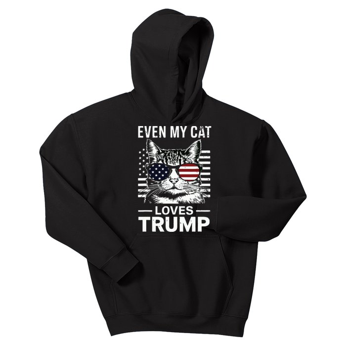 Cat Sunglasses Usa Flag Even My Cat Loves Trump Kids Hoodie