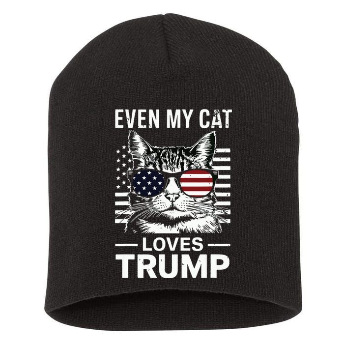 Cat Sunglasses Usa Flag Even My Cat Loves Trump Short Acrylic Beanie