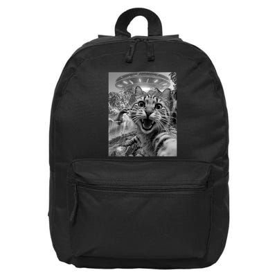 Cat Sasquatch Ufo For Cat Lover Cat Selfie With Ufo 16 in Basic Backpack