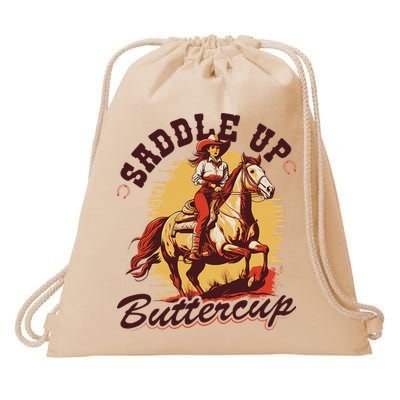 Country Saddle Up Buttercup Bronc Horse Riding Cowgirl Drawstring Bag