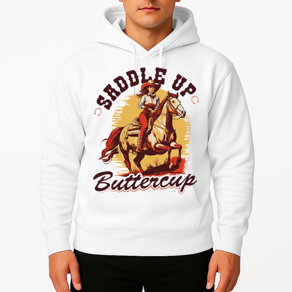 Country Saddle Up Buttercup Bronc Horse Riding Cowgirl Hoodie
