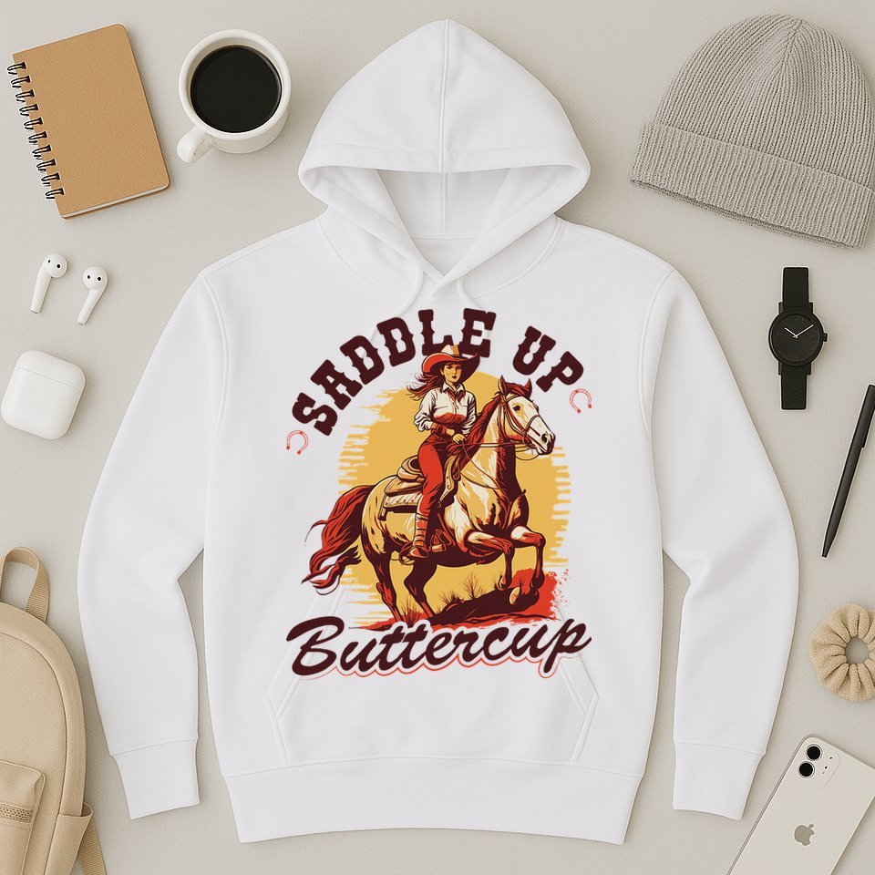 Country Saddle Up Buttercup Bronc Horse Riding Cowgirl Hoodie