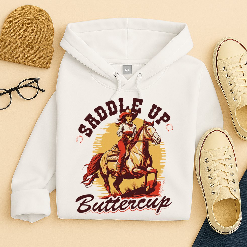 Country Saddle Up Buttercup Bronc Horse Riding Cowgirl Hoodie