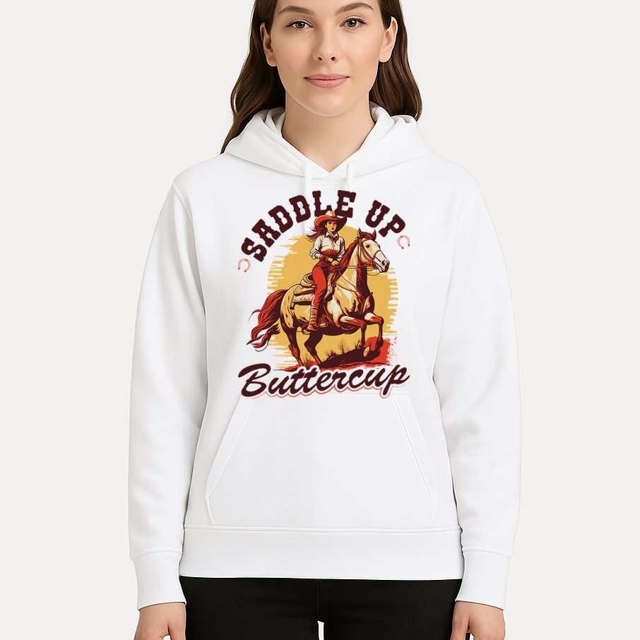 Country Saddle Up Buttercup Bronc Horse Riding Cowgirl Hoodie
