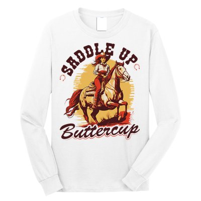 Country Saddle Up Buttercup Bronc Horse Riding Cowgirl Long Sleeve Shirt