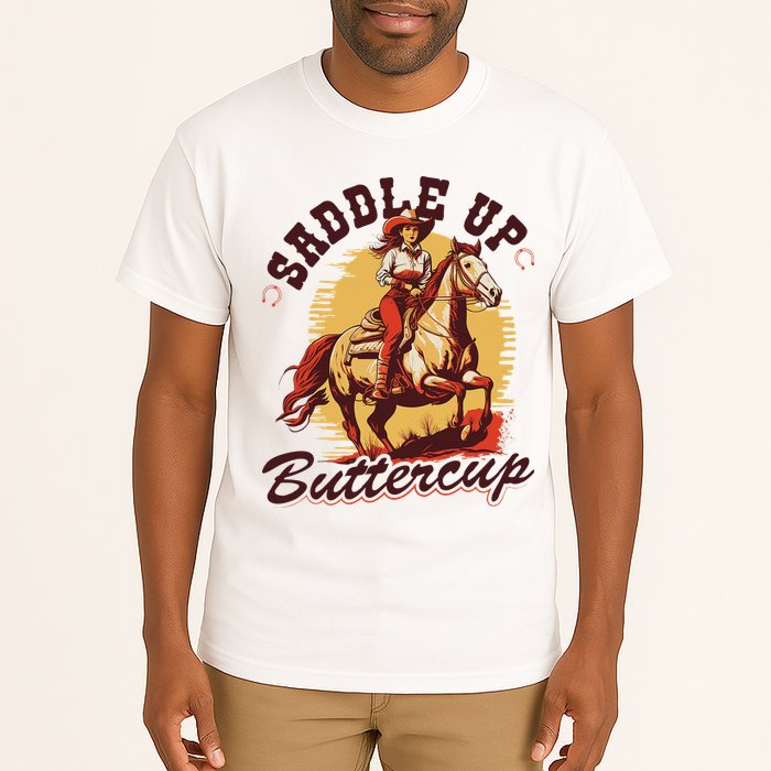Country Saddle Up Buttercup Bronc Horse Riding Cowgirl Tall T-Shirt