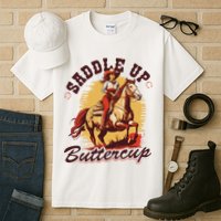 Country Saddle Up Buttercup Bronc Horse Riding Cowgirl Tall T-Shirt