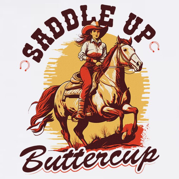 Country Saddle Up Buttercup Bronc Horse Riding Cowgirl Tall T-Shirt