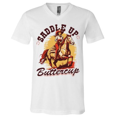 Country Saddle Up Buttercup Bronc Horse Riding Cowgirl V-Neck T-Shirt