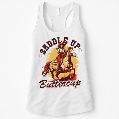 Country Saddle Up Buttercup Bronc Horse Riding Cowgirl Womens Tank Top