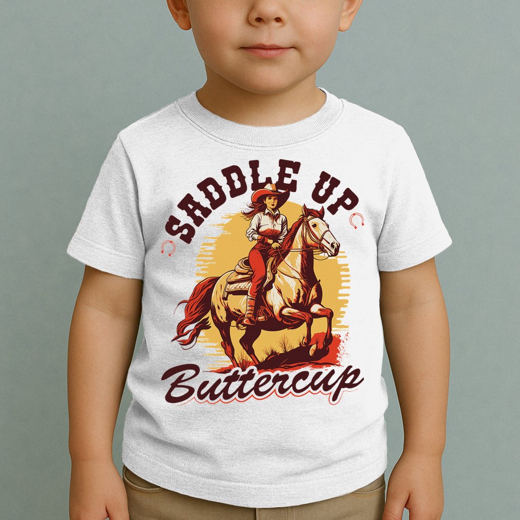 Country Saddle Up Buttercup Bronc Horse Riding Cowgirl Toddler T-Shirt