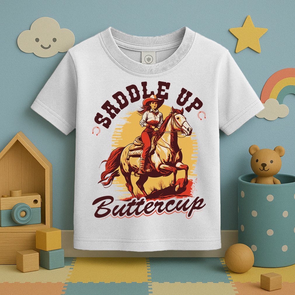Country Saddle Up Buttercup Bronc Horse Riding Cowgirl Toddler T-Shirt