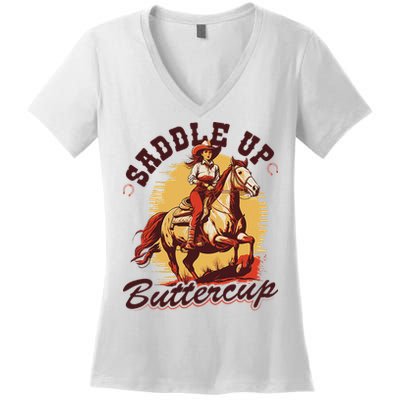 Country Saddle Up Buttercup Bronc Horse Riding Cowgirl Women's V-Neck T-Shirt