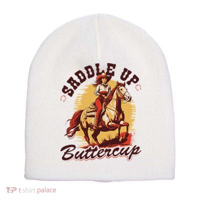 Country Saddle Up Buttercup Bronc Horse Riding Cowgirl Short Acrylic Beanie