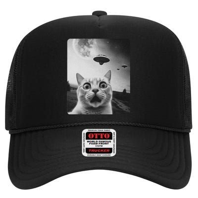 Cat Selfie Ufo High Crown Mesh Back Trucker Hat