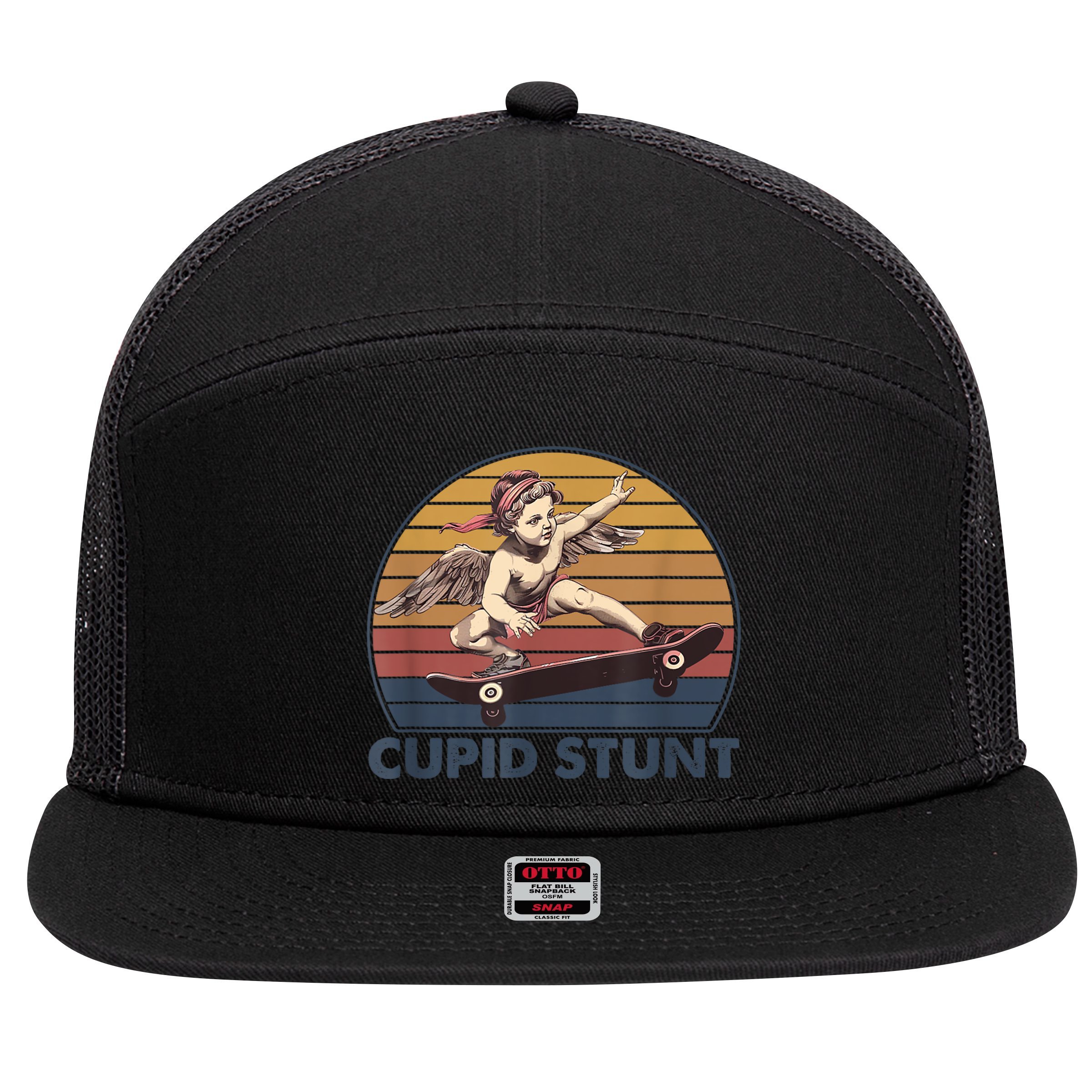 Cupid Stunt Unhinged Cringe Funny Inappropriate 7 Panel Mesh Trucker Snapback Hat