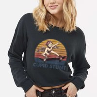 Cupid Stunt Unhinged Cringe Funny Inappropriate Cropped Pullover Crew