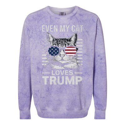 Cat Sunglasses Usa Flag Even My Cat Loves Trump Colorblast Crewneck Sweatshirt