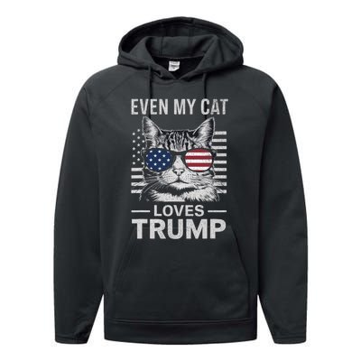 Cat Sunglasses Usa Flag Even My Cat Loves Trump Performance Fleece Hoodie