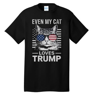 Cat Sunglasses Usa Flag Even My Cat Loves Trump Tall T-Shirt