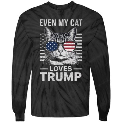 Cat Sunglasses Usa Flag Even My Cat Loves Trump Tie-Dye Long Sleeve Shirt