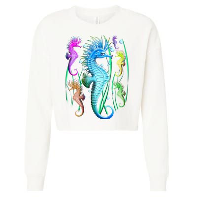 Colorful Seahorses Underwater Cropped Pullover Crew