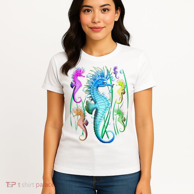 Colorful Seahorses Underwater Womens T-Shirt