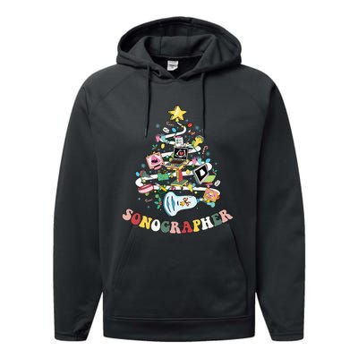 Christmas Sonographer Ultrasound Technologist Xmas Tree Performance Fleece Hoodie