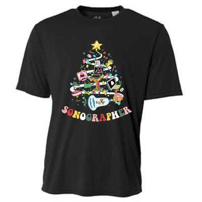 Christmas Sonographer Ultrasound Technologist Xmas Tree Cooling Performance Crew T-Shirt