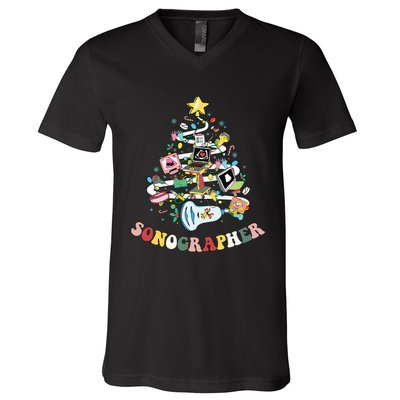 Christmas Sonographer Ultrasound Technologist Xmas Tree V-Neck T-Shirt