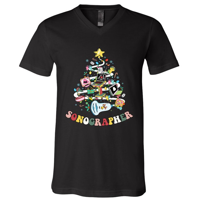 Christmas Sonographer Ultrasound Technologist Xmas Tree V-Neck T-Shirt