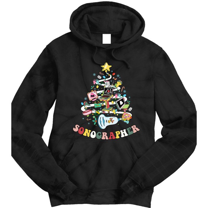 Christmas Sonographer Ultrasound Technologist Xmas Tree Tie Dye Hoodie