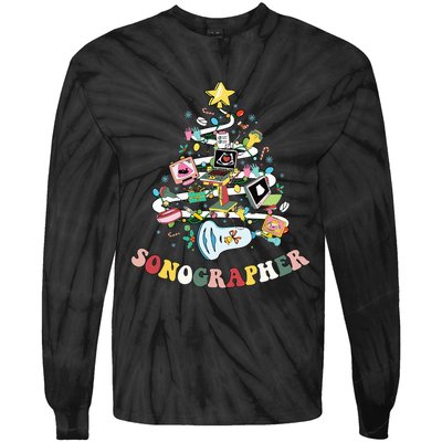 Christmas Sonographer Ultrasound Technologist Xmas Tree Tie-Dye Long Sleeve Shirt