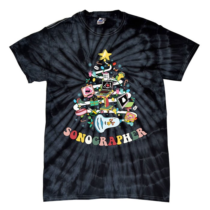 Christmas Sonographer Ultrasound Technologist Xmas Tree Tie-Dye T-Shirt