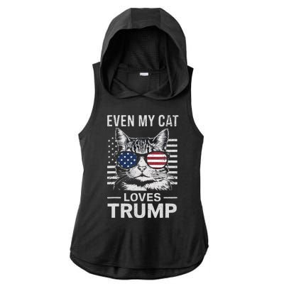 Cat Sunglasses Usa Flag Even My Cat Loves Trump Ladies PosiCharge Tri-Blend Wicking Draft Hoodie Tank