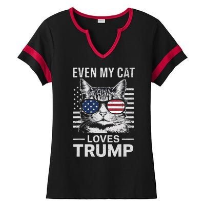 Cat Sunglasses Usa Flag Even My Cat Loves Trump Ladies Halftime Notch Neck Tee