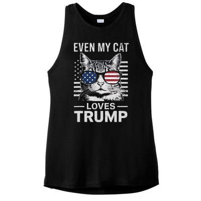 Cat Sunglasses Usa Flag Even My Cat Loves Trump Ladies PosiCharge Tri-Blend Wicking Tank