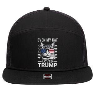 Cat Sunglasses Usa Flag Even My Cat Loves Trump 7 Panel Mesh Trucker Snapback Hat