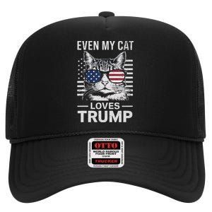 Cat Sunglasses Usa Flag Even My Cat Loves Trump High Crown Mesh Back Trucker Hat