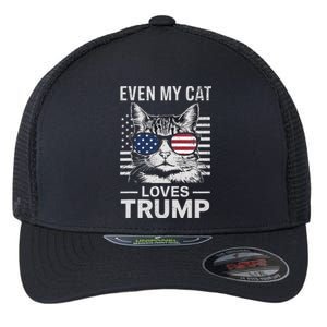 Cat Sunglasses Usa Flag Even My Cat Loves Trump Flexfit Unipanel Trucker Cap